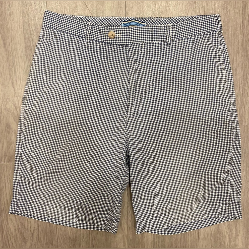 Peter Millar Gingham Checked Blue White Cotton Sh… - image 1